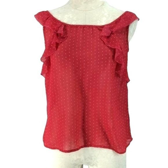 Old Navy Red Polka Dotted Ruffle Sleeve sleeveless medium Blouse - Picture 1 of 6